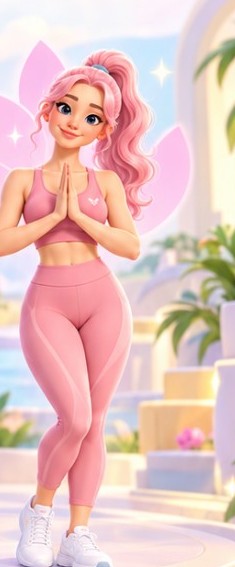 Luna, a LifeForge mindful movement instructor wearing pink workout clothes
