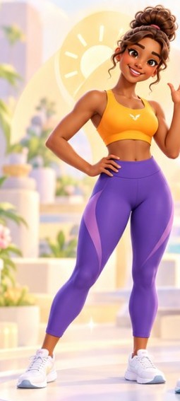Nova, a LifeForge movement instructor wearing orange and purple workout clothes