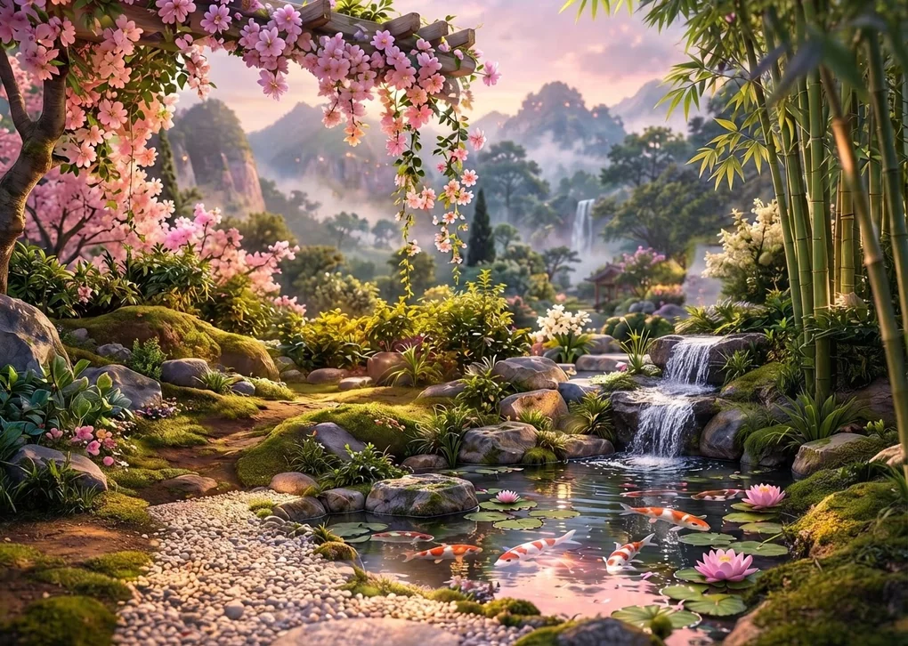 Zen Koi Sanctuary, the active starter garden background in LifeForge v48