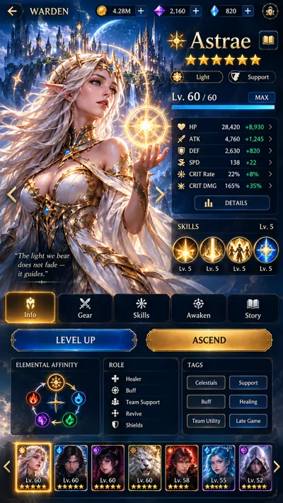 Astrae celestial support character visual concept