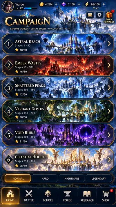 Six unique campaign worlds in the visual reference